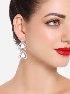 Zaveri Pearls Gold-Plated Stone-Studded Contemporary Drop Earrings