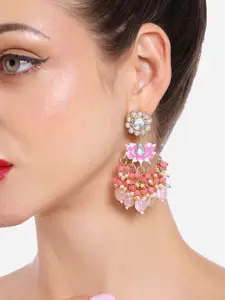 Zaveri Pearls Gold Plated Kundan Studded & Pearls Beaded Drop Earrings