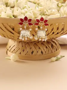 Zaveri Pearls Gold Plated Dome Shaped Stone Studded & Beaded Jhumkas