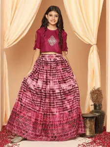 FASHION DREAM Girls Embroidered Sequinned Ready to Wear Lehenga with Blouse