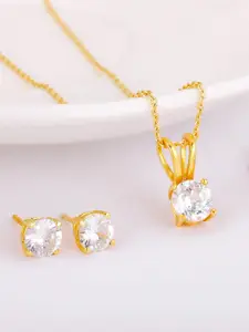 GIVA Gold-Plated Cubic Zirconia Stone-Studded Necklace and Earrings