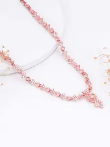 GIVA Sterling Silver Rose Gold-Plated Cubic Zirconia-Studded Floral Necklace