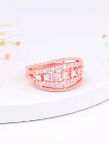 GIVA 925 Sterling Silver Rose Gold-Plated CZ-Studded Adjustable Ring