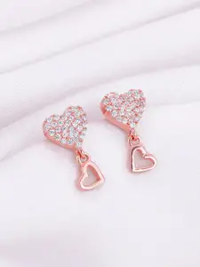 GIVA 925 Sterling Silver Rose Gold Plated Zircon Studded Heart Shaped Drop Earrings
