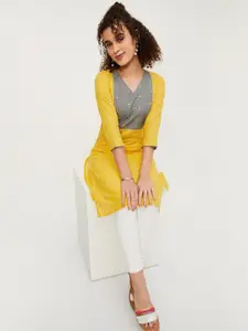 max Striped V- Neck Straight Cotton Kurta