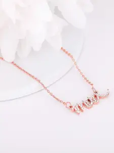 GIVA Sterling Silver Rose Gold-Plated Cubic Zirconia-Studded Maa Charm Necklace
