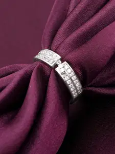 GIVA Rhodium-Plated CZ Studded Finger Ring