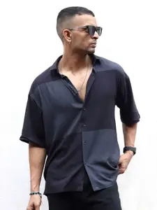 Powerlook Black India Slim Colourblocked Oversized Casual Shirt