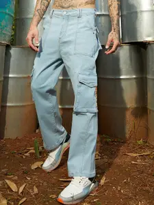 Campus Sutra Men Smart Wide Leg Mildly Distressed Light Fade Cotton Stretchable Jeans