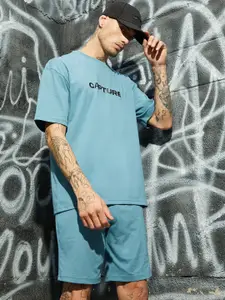 Campus Sutra Printed Oversized T-shirt & Shorts Co-Ords