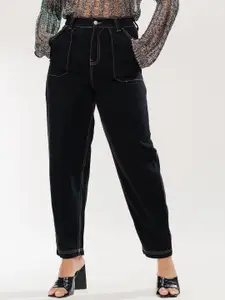 FREAKINS Women Slouchy Fit High-Rise Clean Look Pure Cotton Jeans