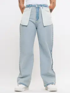 FREAKINS Women Blue Straight Fit High-Rise Clean Look Reverse Tinted Cotton Jeans