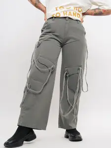 FREAKINS Women Straight Fit High-Rise Clean Look Pure Cotton Cargos