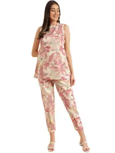 Nimayaa Floral Printed Cotton Round Neck Top With Trouser