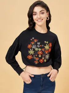 People Floral Printed Crop Sweatshirt