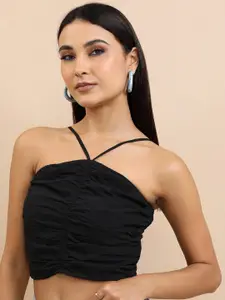 Tokyo Talkies Black Shoulder Straps Fitted Crop Top