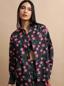 Tokyo Talkies Floral Printed Shoulder Strap Bralette Crop Top With Shirt