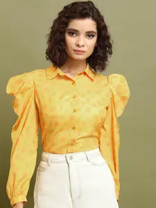 Tokyo Talkies Yellow Floral Printed Puff Sleeve Shirt Style Top