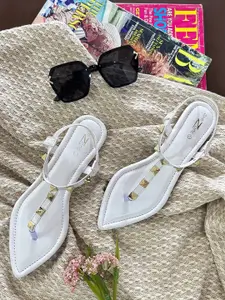 Shezone Embellished T-Strap Flats With Backstrap