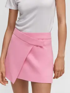 MANGO Solid Wrap Style Mini Skirt