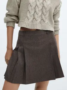 MANGO Solid Box Pleated A-Line Mini Skirt