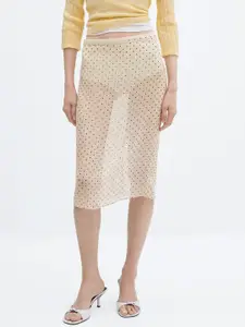 MANGO Polka Dots Printed Semi-Transparent Midi Skirt