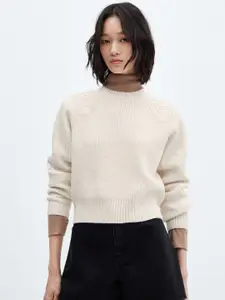 MANGO High Neck Self Design Knitted Pullover