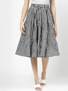 BAESD Checked Tiered Knee-Length skirt