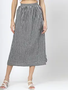BAESD Checked Flared Midi-Length skirt