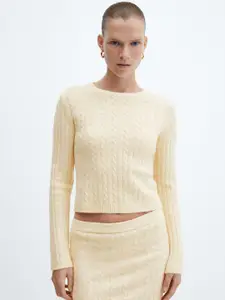 MANGO Cable Knit Crop Pullover