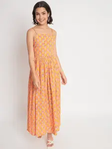 ODETTE Floral Printed Shoulder Strap Gathered Cotton Maxi Dress