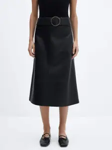 MANGO Solid A-Line Midi Skirt with Belt
