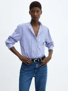 MANGO Opaque Striped Ruffled Detailed Pure Cotton Casual Shirt