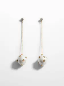 MANGO Stone Studded & Beaded Oval Drop Earrings