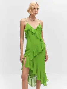 MANGO Asymmetric Hem Ruffled A-Line Midi Dress