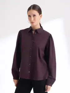 B.Copenhagen Puff Sleeves Spread Collar Casual Shirt