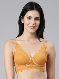 Enamor Yellow Floral Lace Full Coverage Seamless Lightly Padded Bra All Day Comfort