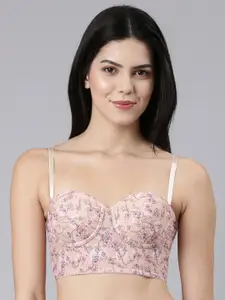 Enamor Floral Printed Full Coverage Lightly Padded Balconette Bra With All Day Comfort