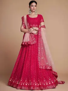 FABPIXEL Sequin Embellished Semi-Stitched Lehenga & Unstitched Blouse With Dupatta