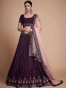 FABPIXEL Embroidered Sequinned Semi-Stitched Lehenga & Unstitched Blouse With Dupatta