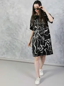 THE BLACK LOVER Abstract Printed T-shirt Dress