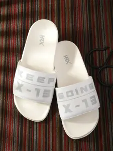 HRX by Hrithik Roshan Men White & Grey Printed Sliders