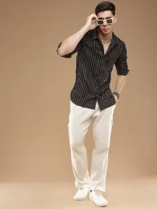 Sangria Black Comfort Geometric Printed Cotton Casual Shirt