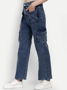 BROADSTAR Women Smart Wide Leg High-Rise Stretchable Cotton Jeans