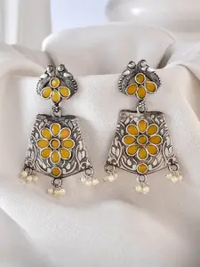 DASTOOR Silver-Plated Contemporary Oxidized Jhumkas Earrings