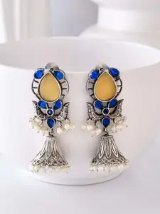 DASTOOR Silver-Plated Dome Shaped Jhumkas