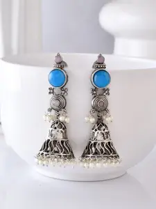 DASTOOR Silver-Plated Dome Shaped Jhumkas