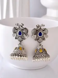 DASTOOR Silver-Plated Beaded Contemporary Jhumkas
