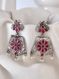 DASTOOR Silver-Plated Contemporary Jhumkas