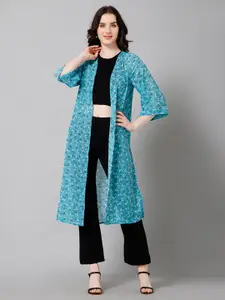 PURYS Floral Printed Longline Open Front Shrug